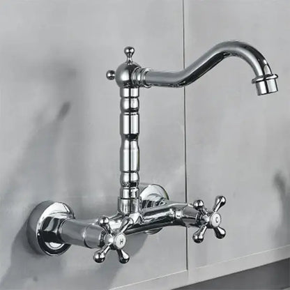 DecorBites™ antique brass dual handle kitchen faucet with chrome finish curved spout and cross-shaped handles