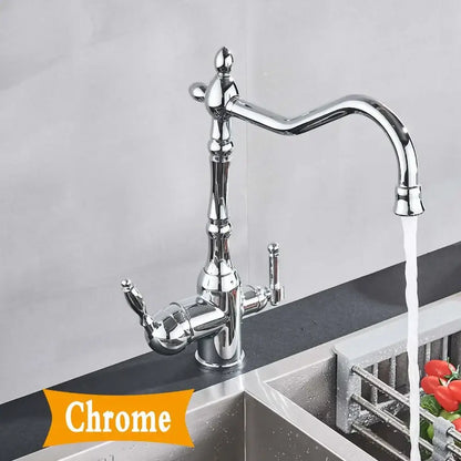 Decorbites™ chrome kitchen filter faucet with curved spout and vintage design for hot cold mixer use