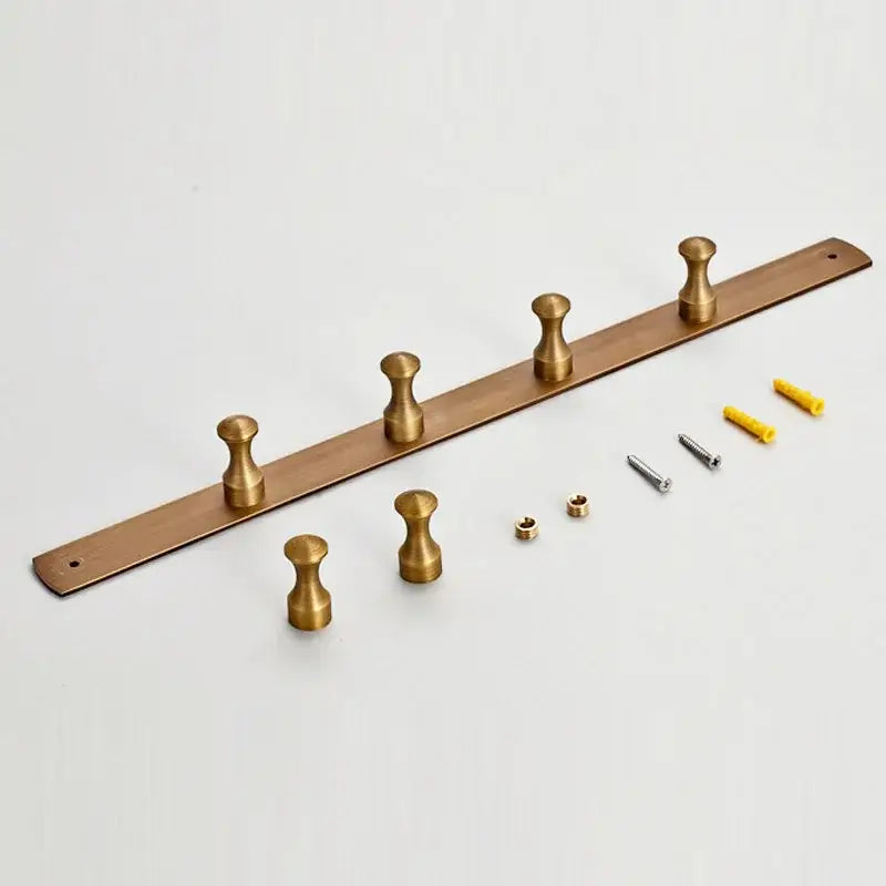 Decorbites antique brass finish wall-mounted robe hook with five matching knobs and included copper hardware
