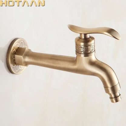 DecorBites Antique brass finish wall mount bibcock faucet with ornate floral detailing for bathroom and washing machine use