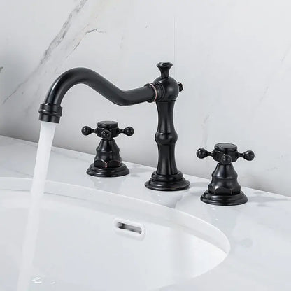 Decorbites antique brass gold basin faucet with black matte vintage three-handle design for bathroom use