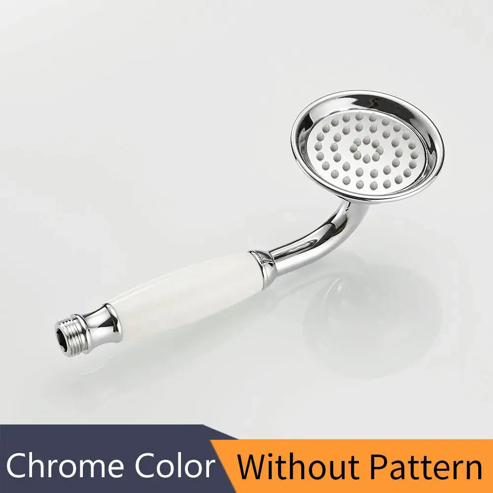 Decorbites™ brass hand held shower with chrome finish white ceramic handle and round rainfall spray head