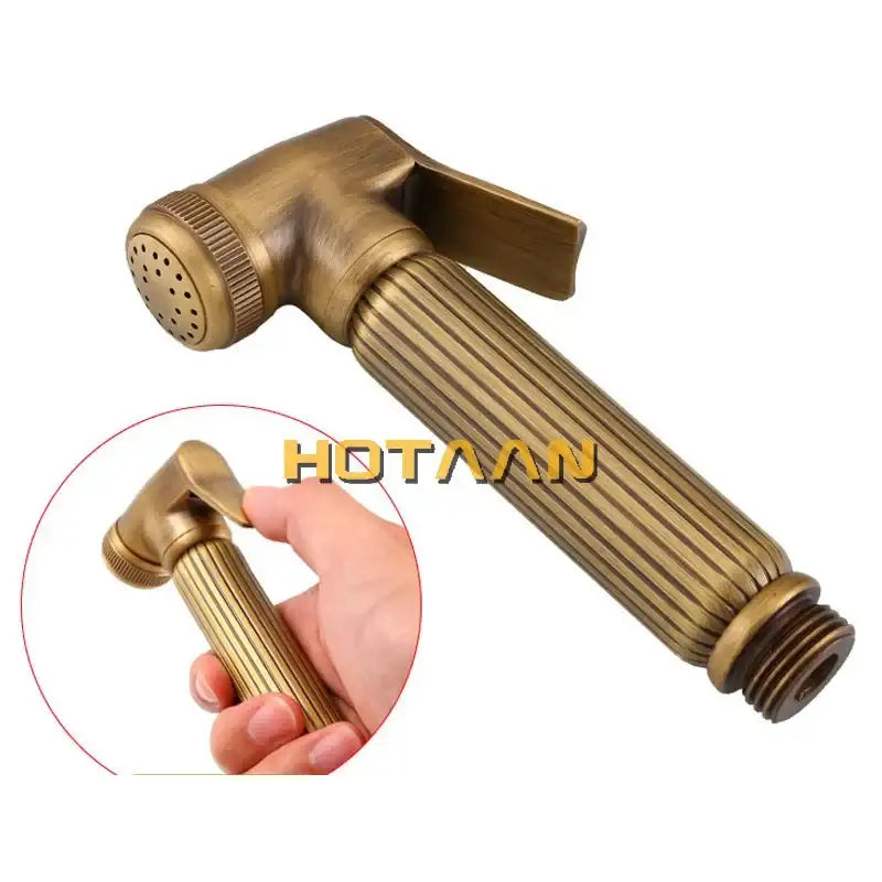 Decorbites™ antique brass handheld bidet sprayer set with ribbed handle and perforated spray head for bathroom use