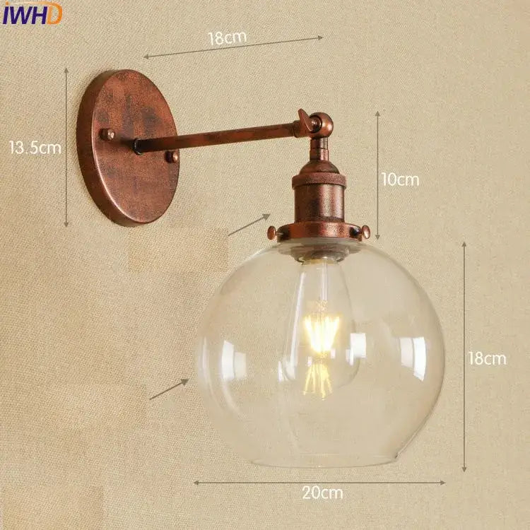 Decorbites antique brass industrial wall sconce with clear glass globe and exposed filament bulb vintage wall light fixture