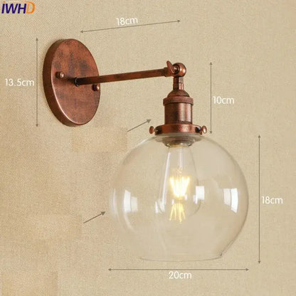 Decorbites antique brass industrial wall sconce with clear glass globe and exposed filament bulb vintage wall light fixture