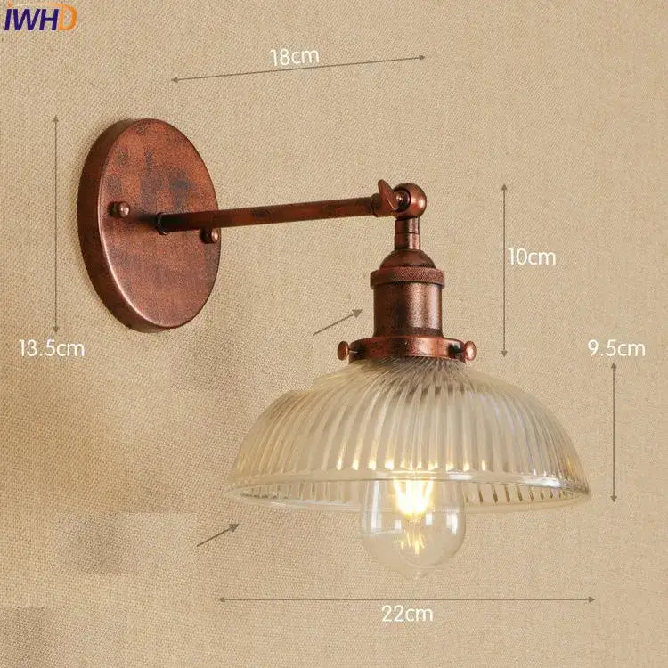 Decorbites™ antique brass industrial wall sconce with ribbed glass shade vintage swing arm wall light fixture