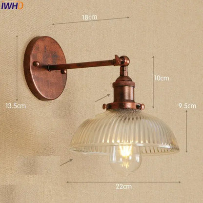 Decorbites™ antique brass industrial wall sconce with ribbed glass shade vintage swing arm wall light fixture