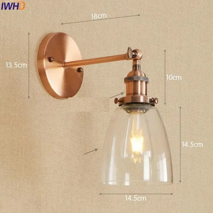 Decorbites antique brass industrial wall sconce with swing arm clear glass dome and exposed filament bulb wall light