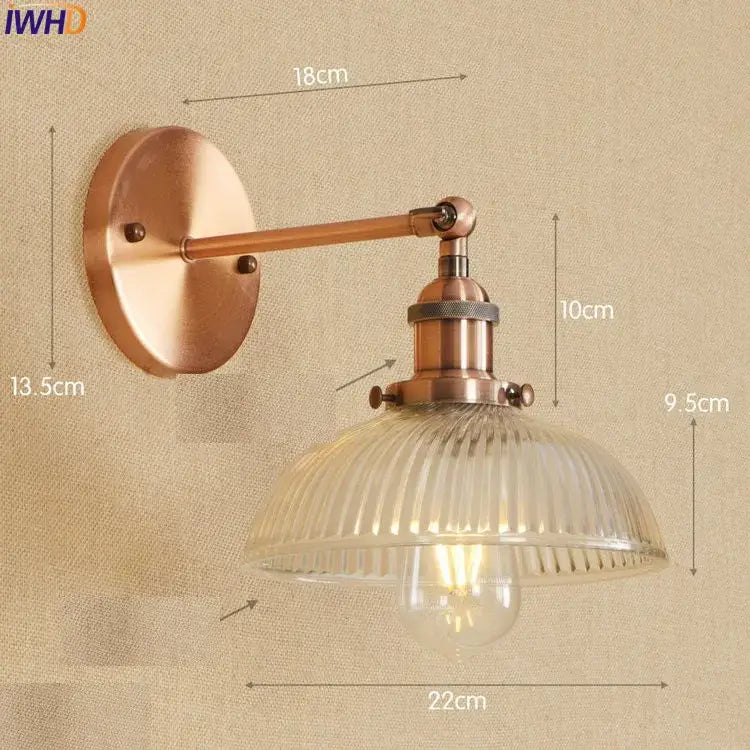 DecorBites antique brass industrial wall sconce with ribbed translucent glass shade vintage wall light fixture