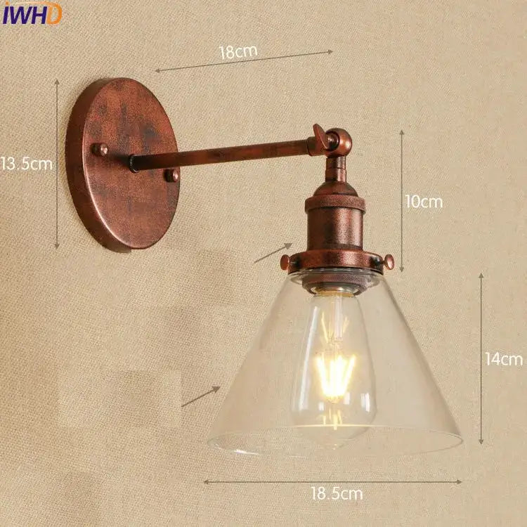 Decorbites antique brass industrial swing arm wall sconce with clear glass conical shade and exposed edison bulb wall light