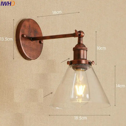 Decorbites antique brass industrial swing arm wall sconce with clear glass conical shade and exposed edison bulb wall light