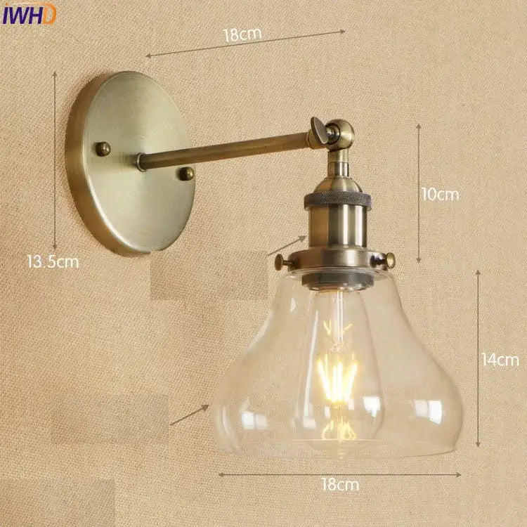 DecorBites antique brass industrial wall sconce with clear glass bell shade and exposed Edison bulb vintage wall light