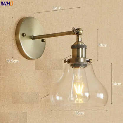 DecorBites antique brass industrial wall sconce with clear glass bell shade and exposed Edison bulb vintage wall light