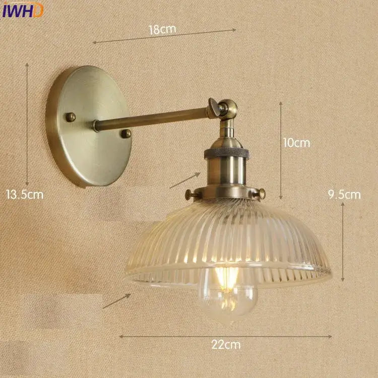 DecorBites™ antique brass industrial wall sconce with ribbed clear glass shade and exposed Edison bulb wall light