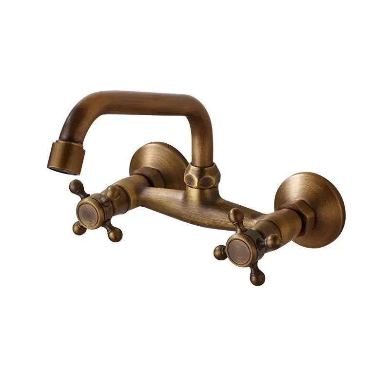 DecorBites antique brass kitchen faucet with double handle mixer swivel spout in antique brass finish for kitchen use