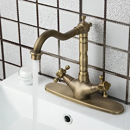 Decorbites antique brass kitchen tap mixer faucet with ornate detailing and double handles for brass kitchen tap use
