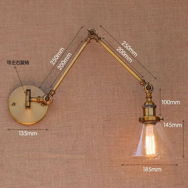 DecorBites™ antique brass swing arm wall lamp with clear glass shade and exposed filament bulb for industrial loft decor