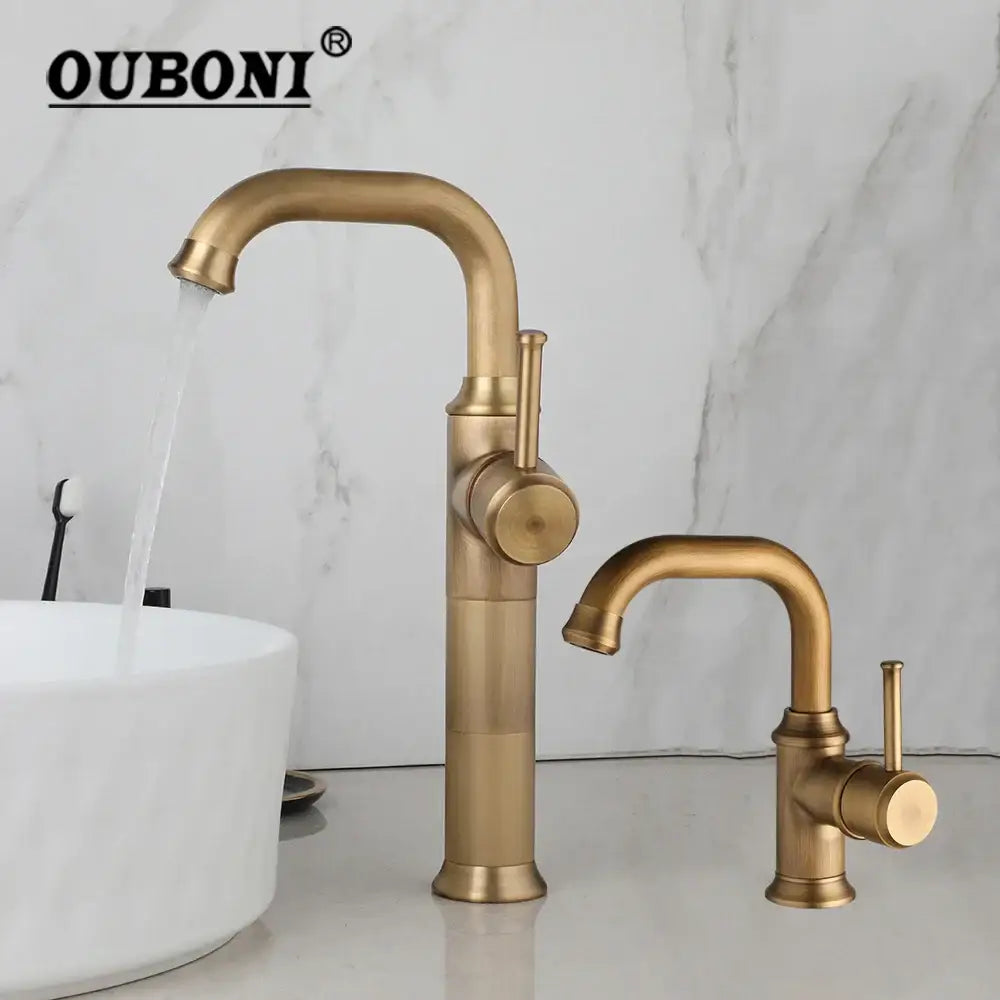 Decorbites antique brass oil rubbed bathroom faucet set with tall single-handle mixer and undermount spout