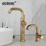 Decorbites antique brass oil rubbed bathroom faucet set with tall single-handle mixer and undermount spout