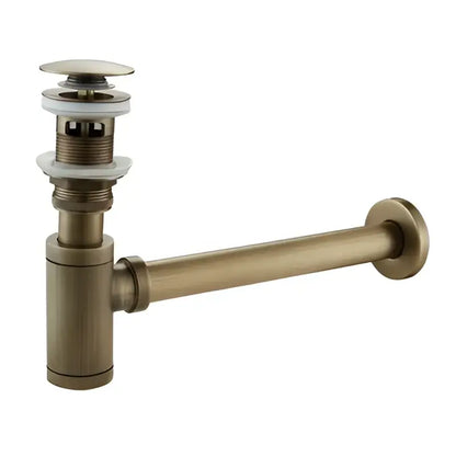 DecorBites antique brass bathroom sink drain kit with cylindrical overflow pipe and polished chrome pop-up stopper