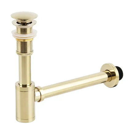 DecorBites™ antique brass bathroom sink drain kit with brass-colored P-trap pipe and polished threaded connections