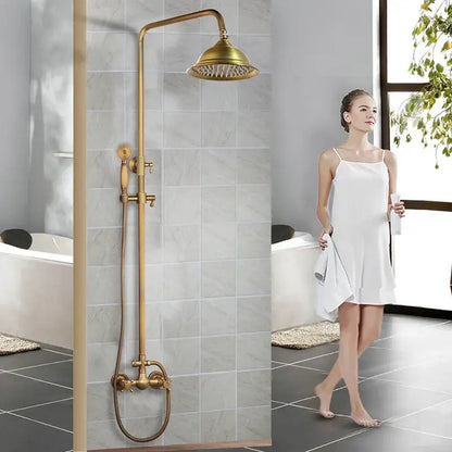 Decorbites antique brass rainfall shower faucet set with two functions featuring a brass-finished vintage shower faucet set