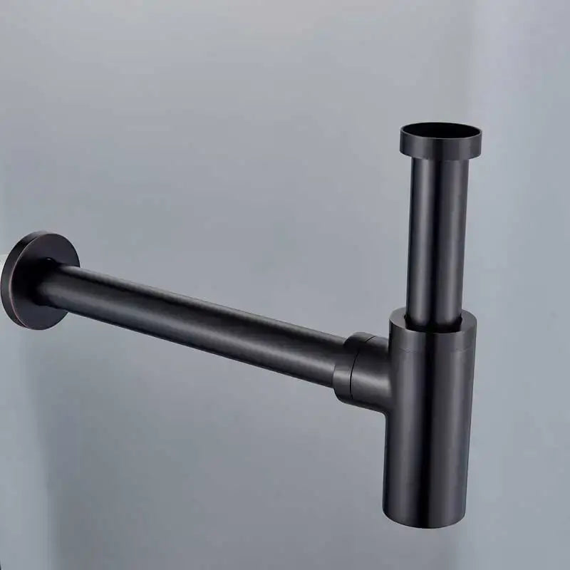 Decorbites™ antique brass brass round siphon p-trap bathroom sink drain pipe with black matte finish and modern design