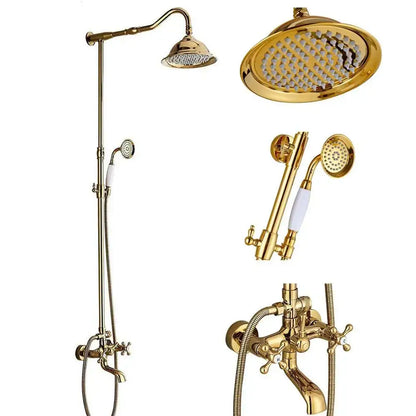 Decorbites™ antique brass shower faucet set with gold-finished brass rainfall head handheld shower and dual-handle faucet