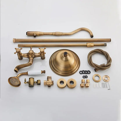 DecorBites antique brass shower faucet with ceramics hand spray and 8-inch rainfall head in a brass shower faucet kit