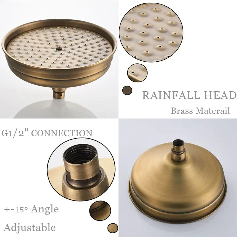 Decorbites antique brass shower set rainfall shower head with textured perforated surface and g1/2 threaded connection