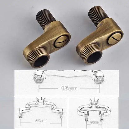 Antique brass l-shaped bathroom faucet connectors with threaded ends and circular knob for decorbites shower set