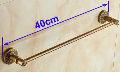 Decorbites™ antique brass single towel bar with ornate floral wall mounts 40cm length wall mounted bathroom holder