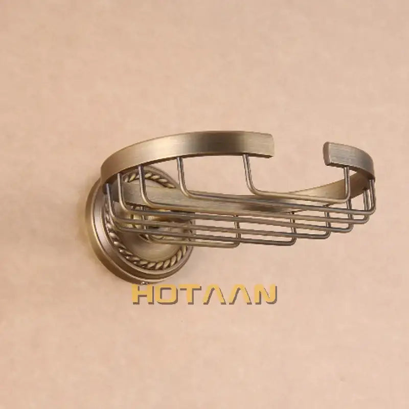 DecorBites™ antique brass soap holder wall-mounted with woven rope base and open wire mesh design for bathroom use