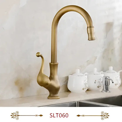 Decorbites antique brass swivel kitchen faucet with brass swivel spout and ornate handle for vessel sink mixer tap