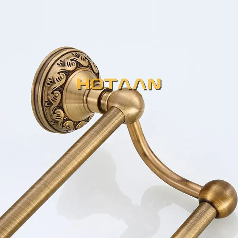 DecorBites™ antique brass towel holder single bar rack with ornate floral mounting plate and solid aluminium rail