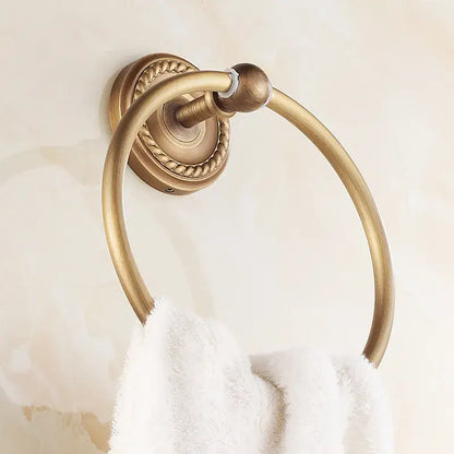 DecorBites antique brass towel ring with rope-textured design and decorative knob for bathroom towel holder