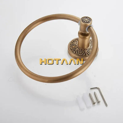 Decorbites antique brass towel ring with ornate floral detailing wall-mounted round towel holder for bathroom use