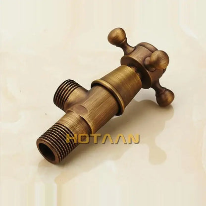 Antique brass triangle valve water control bathroom tap with antique brass finish and textured cross-handle design