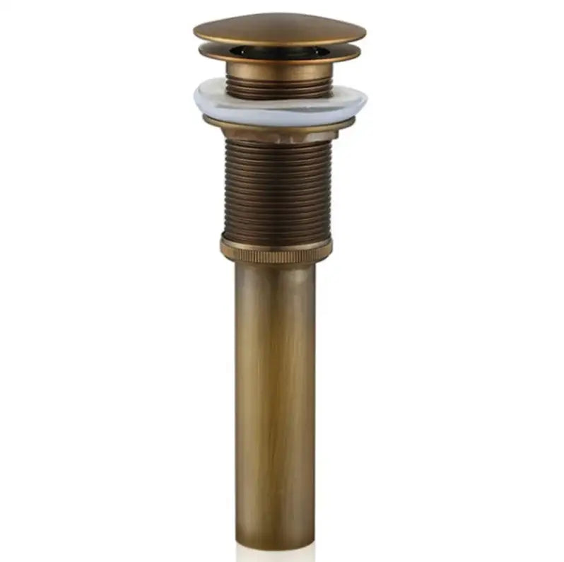 Decorbites™ antique brass vessel sink drain with fluted threaded body and circular stopper plate for bathroom use