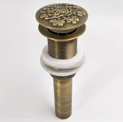 DecorBites antique brass vessel sink drain with ornate floral design on top plate for brass vessel sink bathroom use