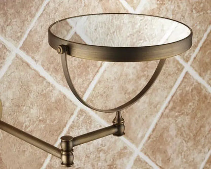 DecorBites antique brass wall mirror with 3x magnification and ornate brass frame for makeup and grooming