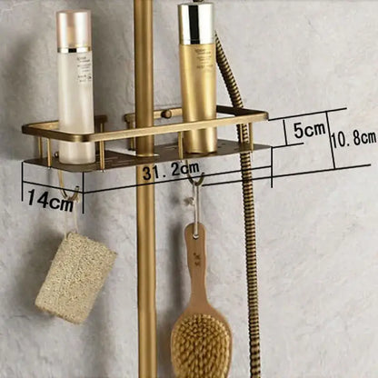 Brass shower caddy with two bottle holders and hooks in decorbites™ antique brass wall mount dual handle shelf spout