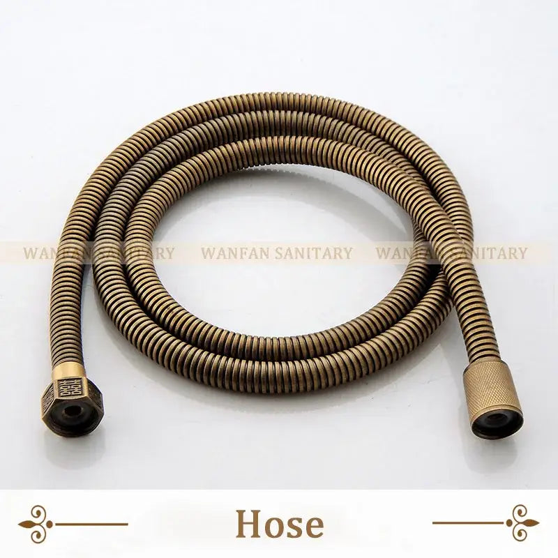Antique brass wall mount bidet faucet hose with flexible corrugated brass and textured metallic ends for bathroom spray
