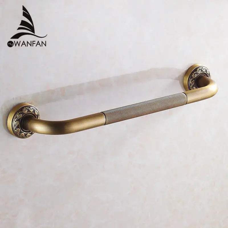 DecorBites™ antique brass wall mounted grab bar with ornate end caps and textured grip for bathroom safety 52 cm