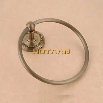 DecorBites antique brass towel ring holder with decorative rope-twist base and smooth circular ring holder design