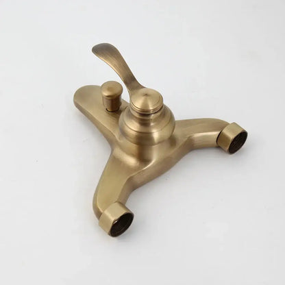 Decorbites antique brass wall mounted shower faucet set with brass-finished single lever faucet set and dual spouts