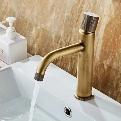 Decorbites antique bronze basin faucet single-handle deck mounted brass mixer tap with knurled accents