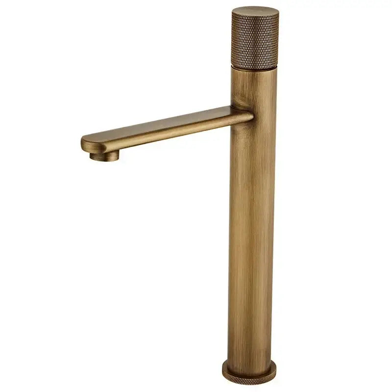Decorbites antique bronze basin faucet with tall single-handle knurled knob and brushed brass finish for bathroom use