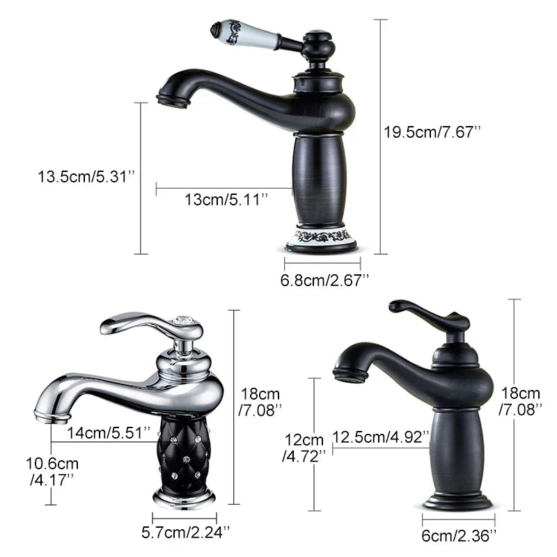 Decorbites antique bronze single handle bathroom faucet with black matte finish and white ceramic floral handle real shot details