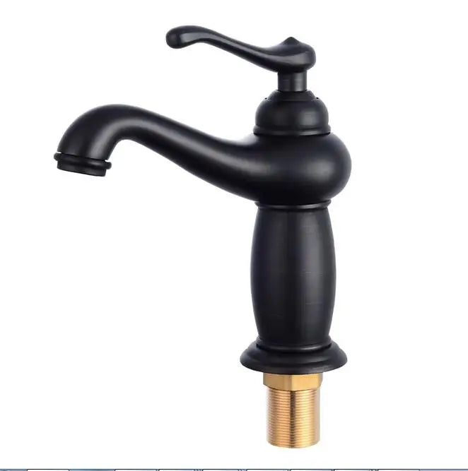 Decorbites antique bronze single handle bathroom faucet with black matte finish and brass threaded base real shot details